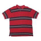 NAUTICA Mens Red & Navy Striped Short Sleeve Polo Shirt L Cotton Blend Casual