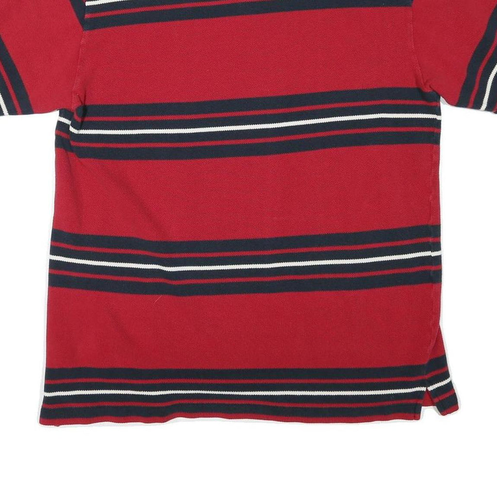 NAUTICA Mens Red & Navy Striped Short Sleeve Polo Shirt L Cotton Blend Casual