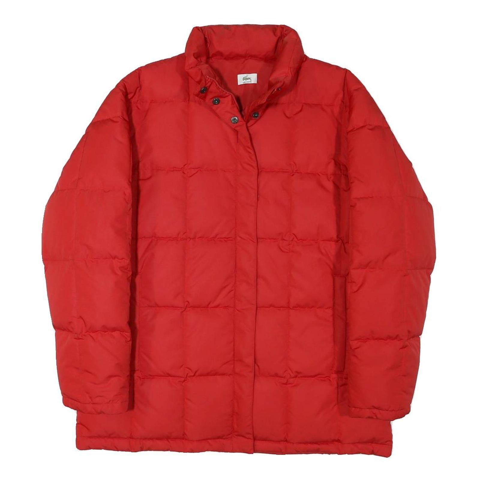 LACOSTE Womens Red Jacket L Polyester Blend Plain Zip Casual Winter Puffer