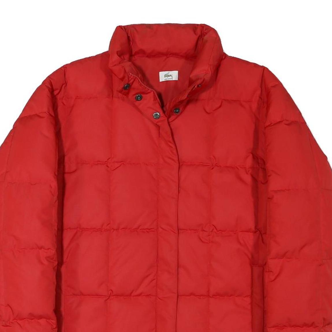 LACOSTE Womens Red Jacket L Polyester Blend Plain Zip Casual Winter Puffer