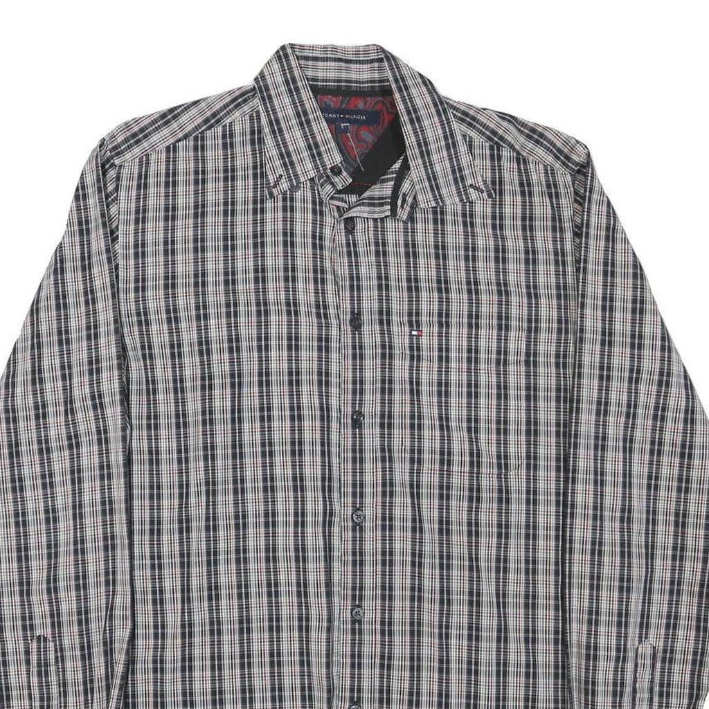 TOMMY HILFIGER Mens Black & White Check Shirt S Classic Cotton Blend Long Sleeve