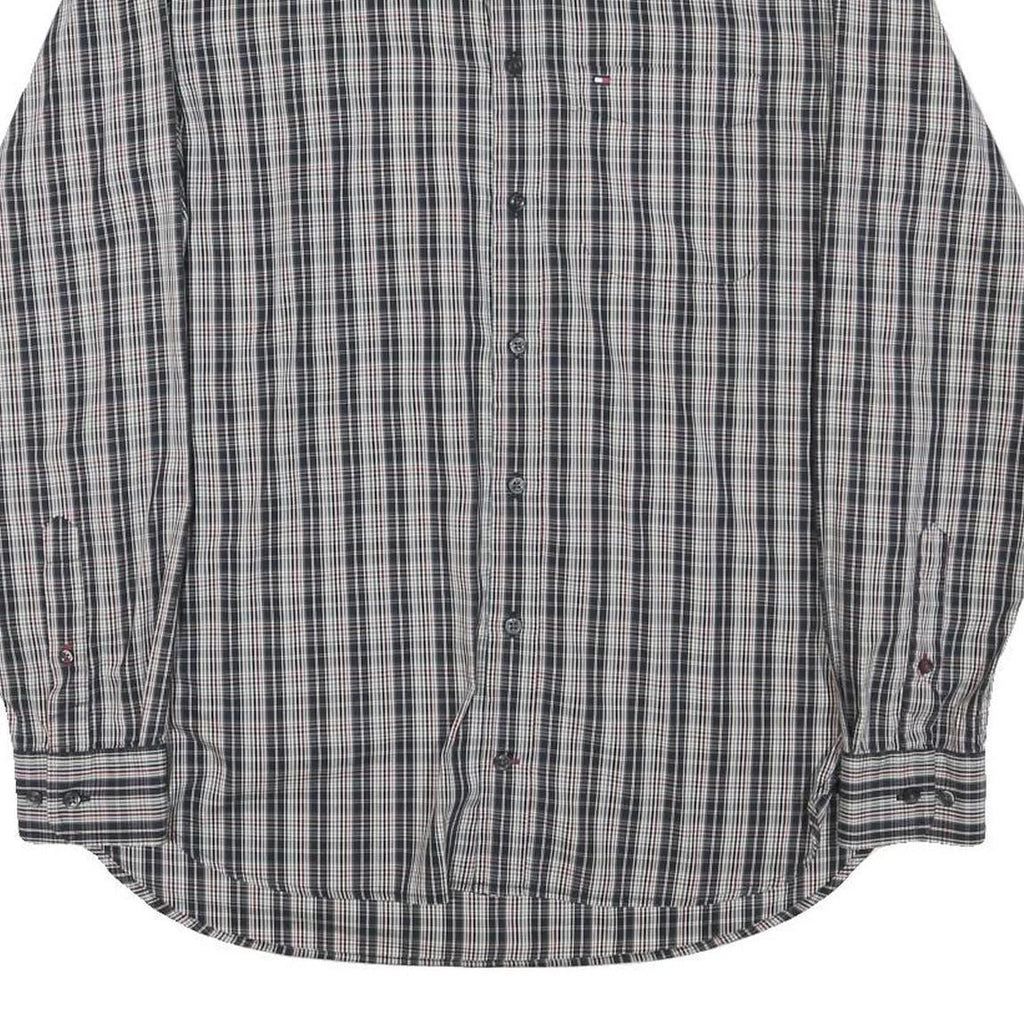 TOMMY HILFIGER Mens Black & White Check Shirt S Classic Cotton Blend Long Sleeve