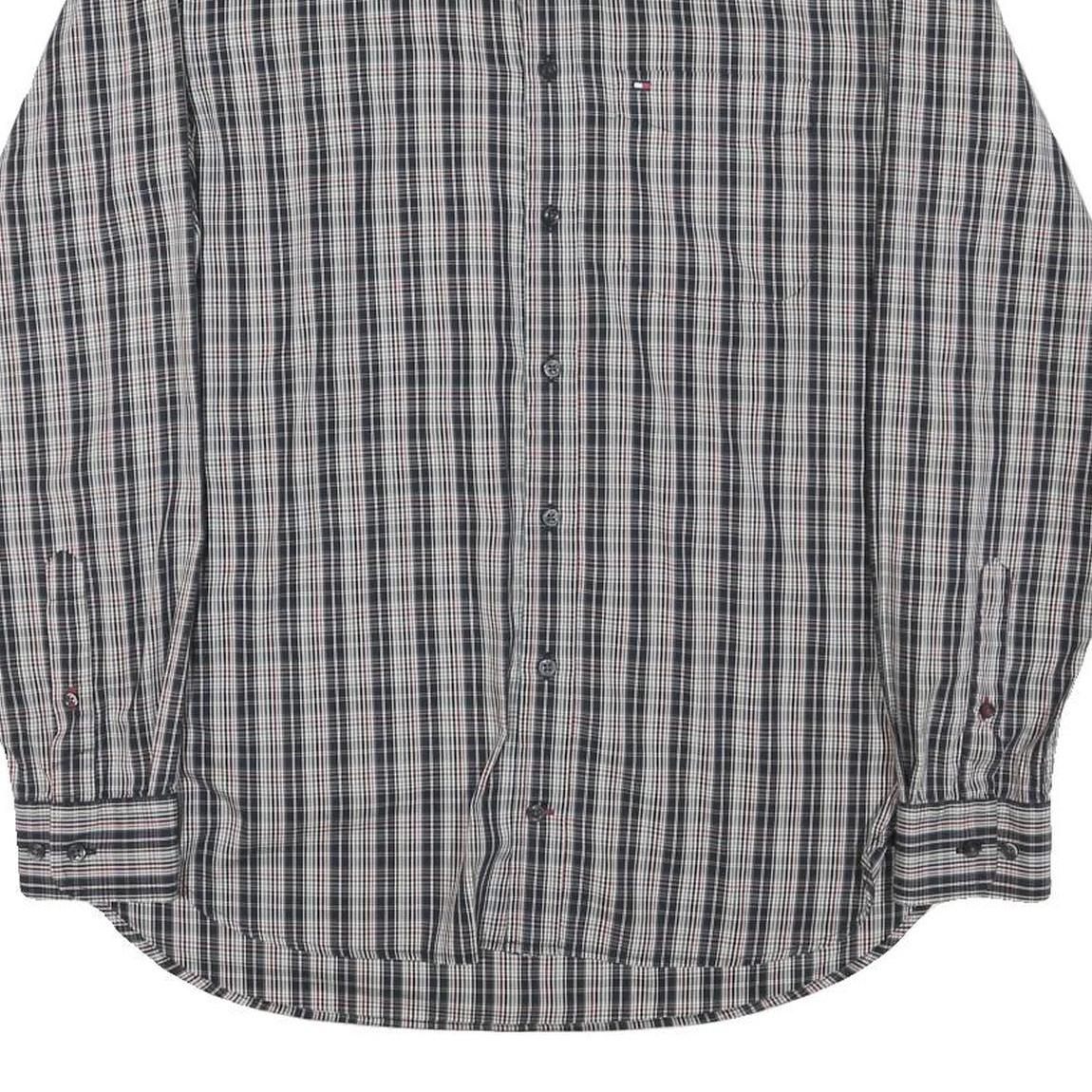 TOMMY HILFIGER Mens Black & White Check Shirt S Classic Cotton Blend Long Sleeve
