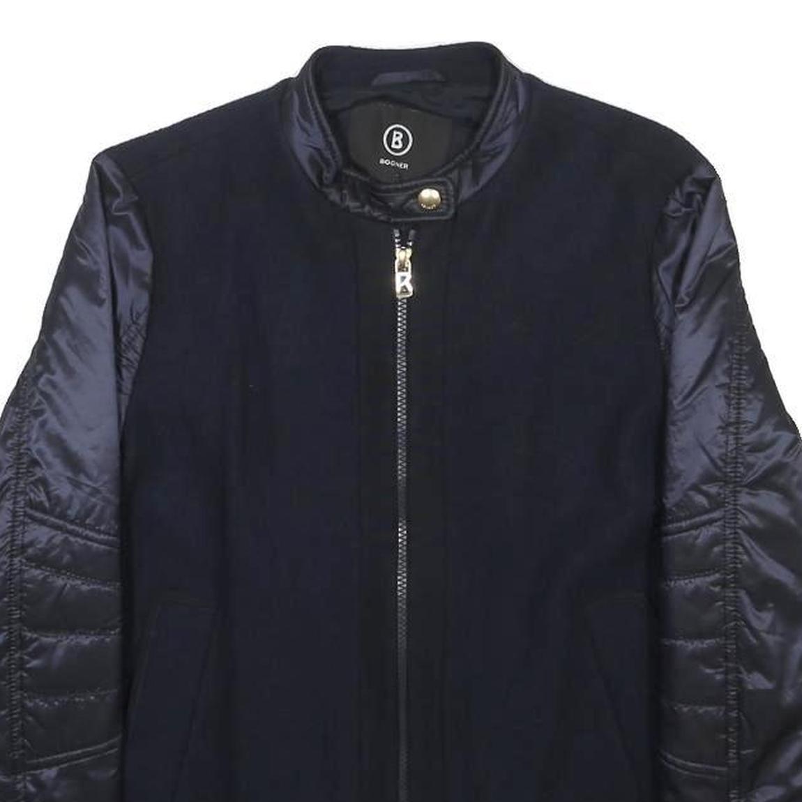 BOGNER Womens Navy Blue Wool Blend Jacket S Plain Zip Outdoor Fashion