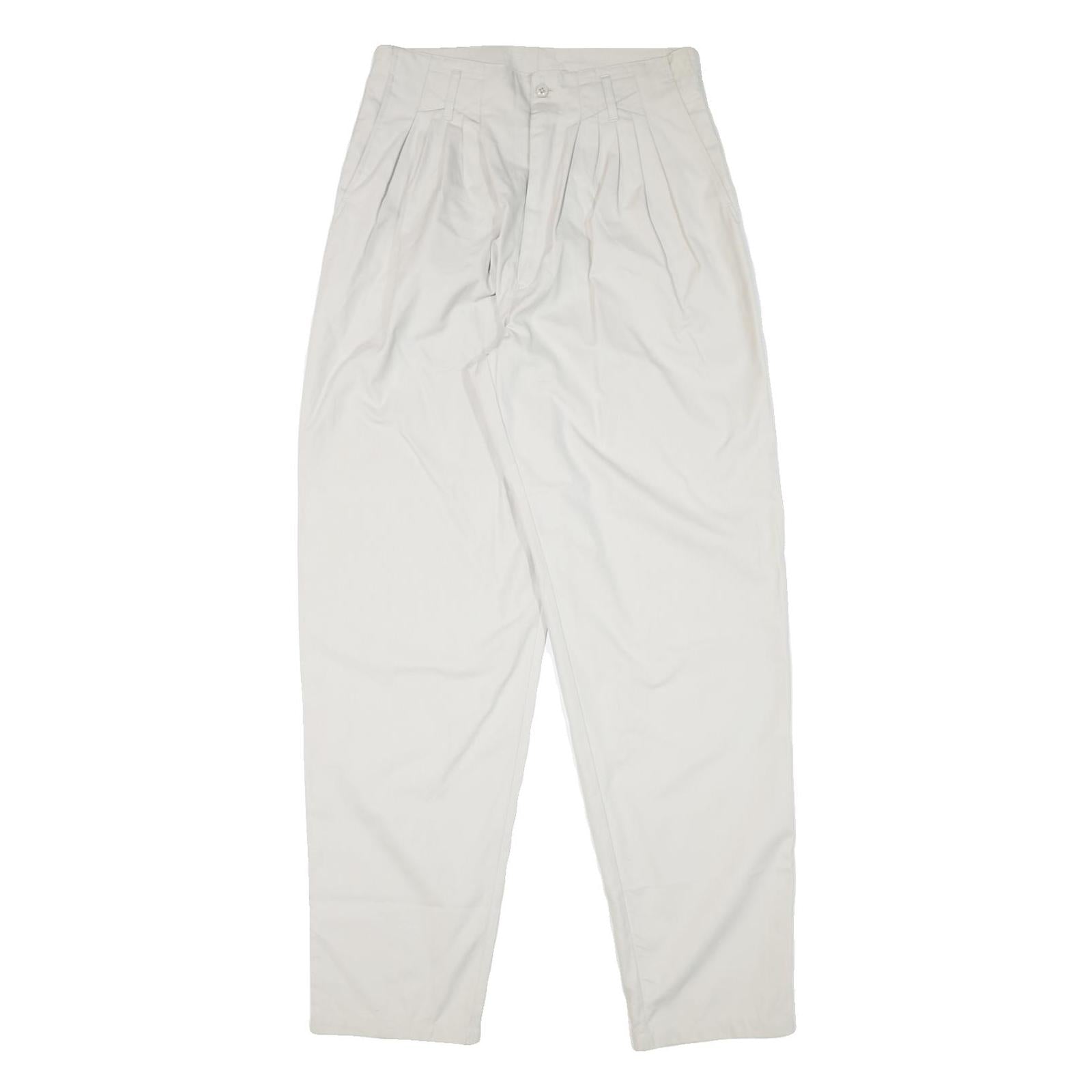 Womens Relaxed White Cotton Blend Trousers W29 L32 Zip Closure Straight Leg