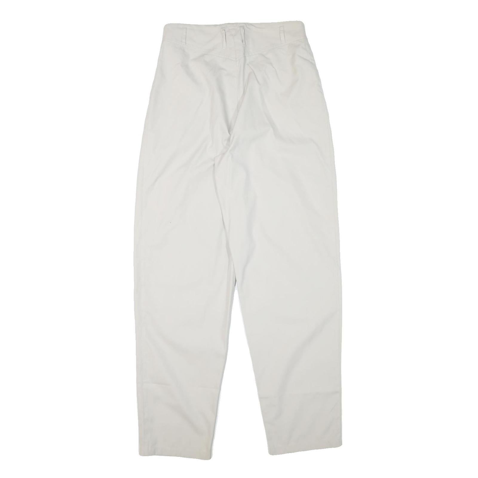 Womens Relaxed White Cotton Blend Trousers W29 L32 Zip Closure Straight Leg