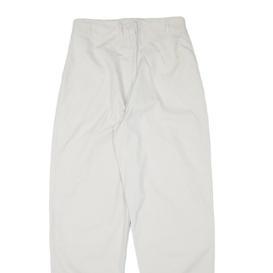 Womens Relaxed White Cotton Blend Trousers W29 L32 Zip Closure Straight Leg