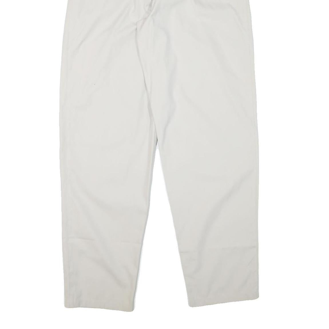 Womens Relaxed White Cotton Blend Trousers W29 L32 Zip Closure Straight Leg