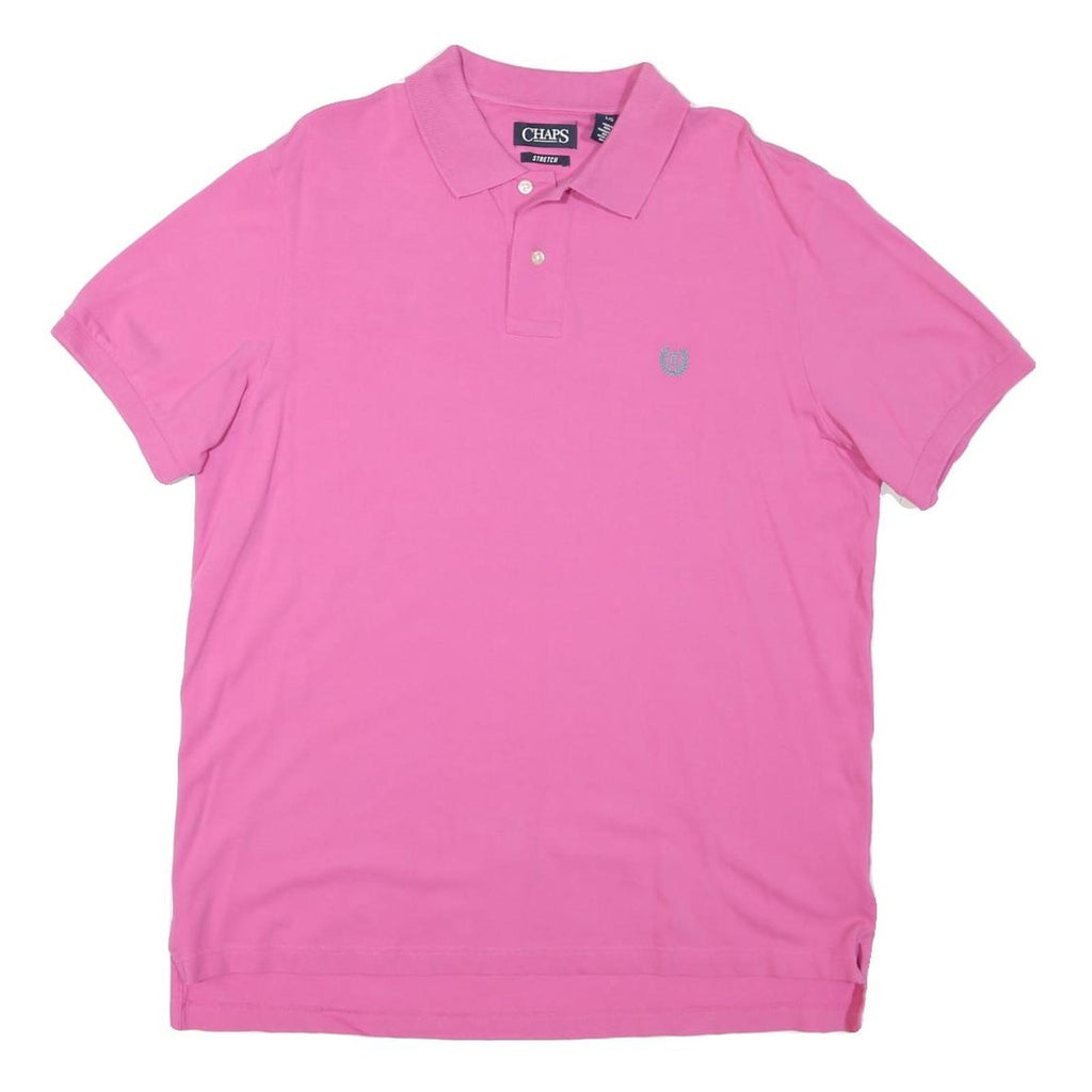 CHAPS Mens Pink Short Sleeve Plain L Polo Shirt Cotton Blend Casual Basic