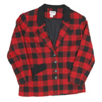 Womens Red & Black Check Button Jacket M Cotton Blend Classic Retro Style