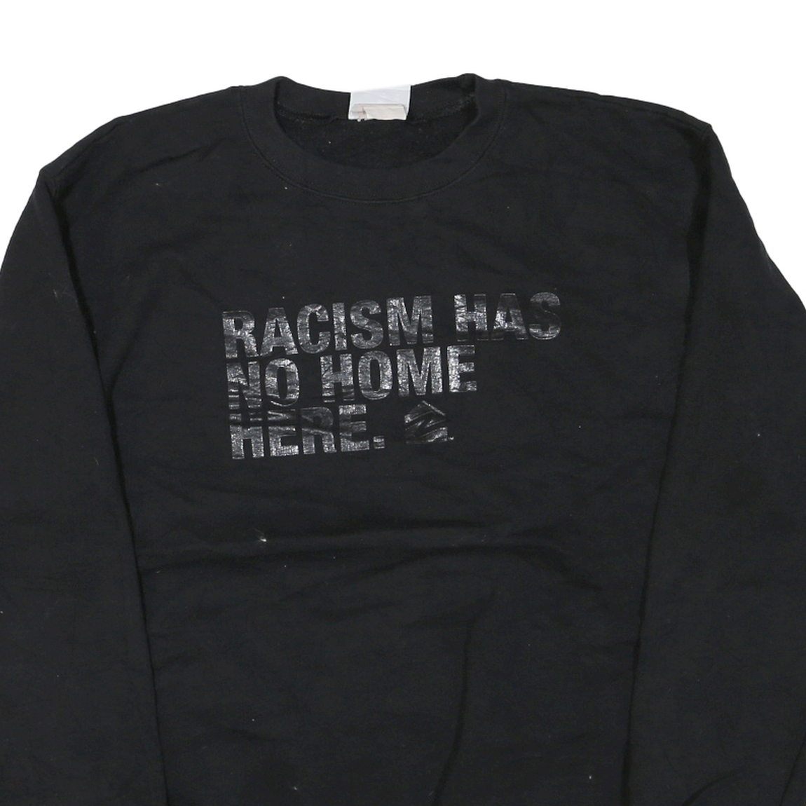 CHAMPION Mens Black Sweatshirt M Crew Neck Racism Has No Home Here Graphic