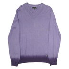 GUESS Mens Purple Ombre Plain V-Neck Basic Knit Jumper L Cotton Casual