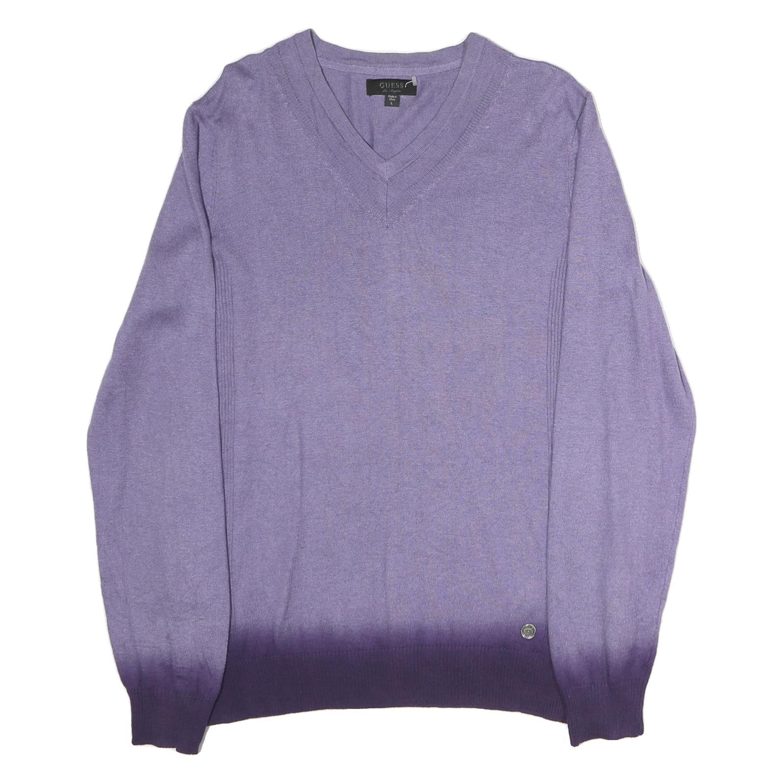 GUESS Mens Purple Ombre Plain V-Neck Basic Knit Jumper L Cotton Casual
