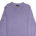 GUESS Mens Purple Ombre Plain V-Neck Basic Knit Jumper L Cotton Casual
