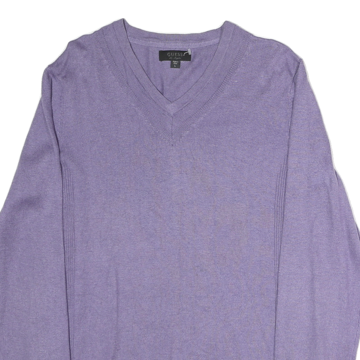 GUESS Mens Purple Ombre Plain V-Neck Basic Knit Jumper L Cotton Casual