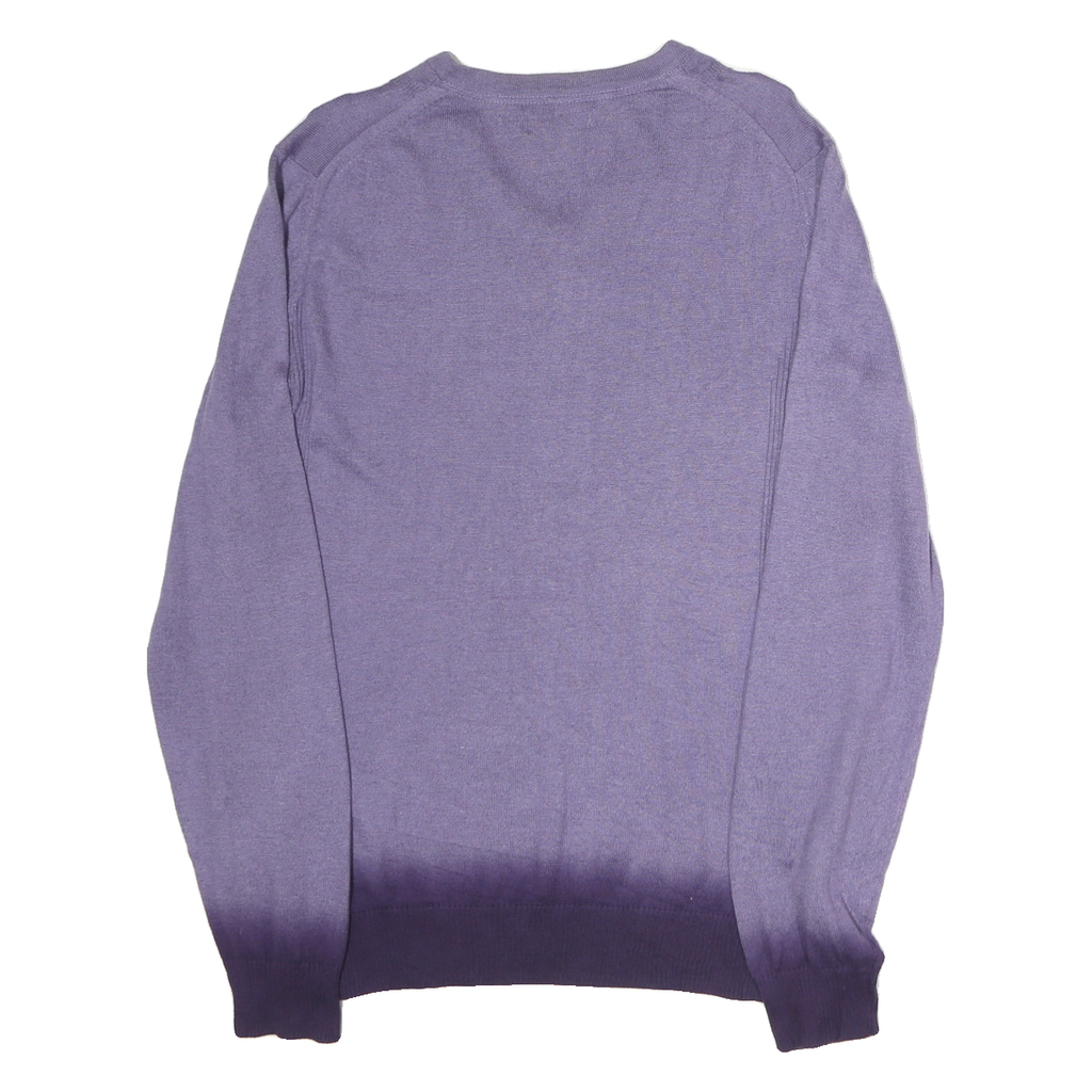 GUESS Mens Purple Ombre Plain V-Neck Basic Knit Jumper L Cotton Casual