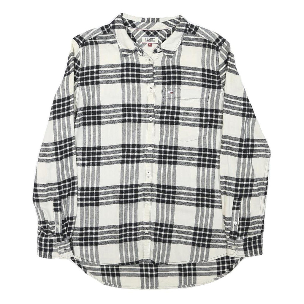 TOMMY HILFIGER Mens White & Black Check Shirt M Cotton Blend Stylish Casual