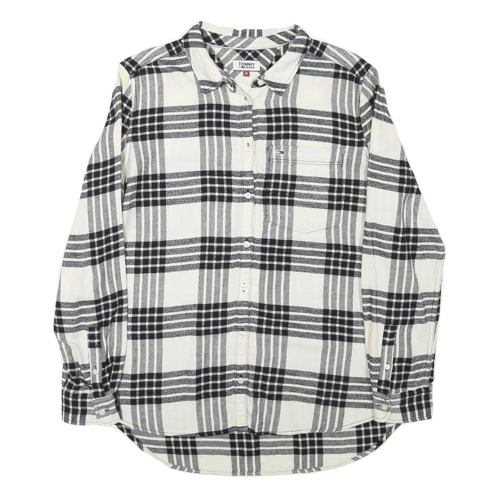 TOMMY HILFIGER Mens White & Black Check Shirt M Cotton Blend Stylish Casual