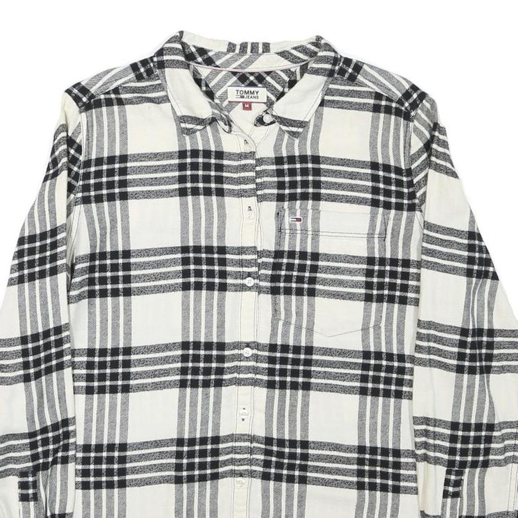 TOMMY HILFIGER Mens White & Black Check Shirt M Cotton Blend Stylish Casual