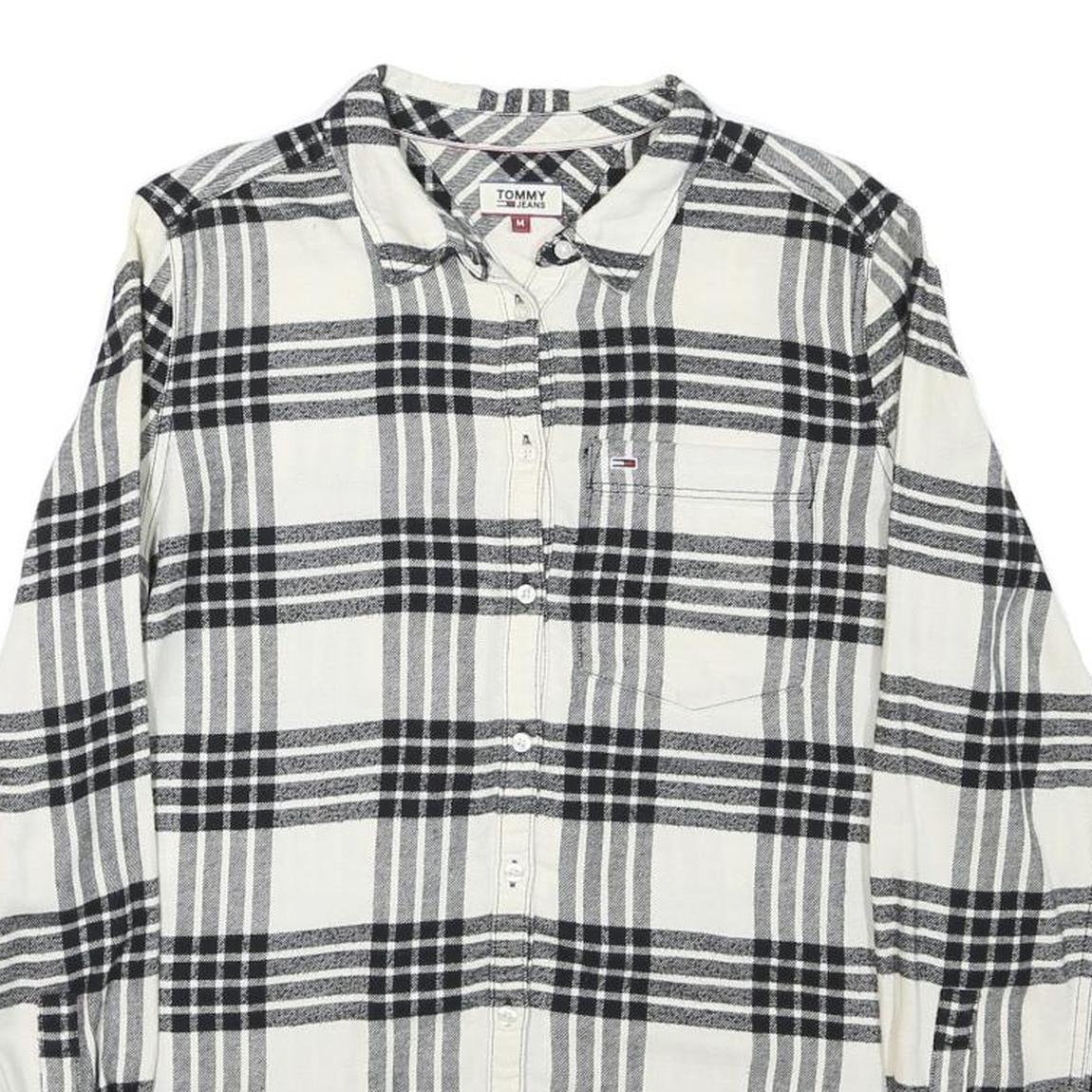 TOMMY HILFIGER Mens White & Black Check Shirt M Cotton Blend Stylish Casual