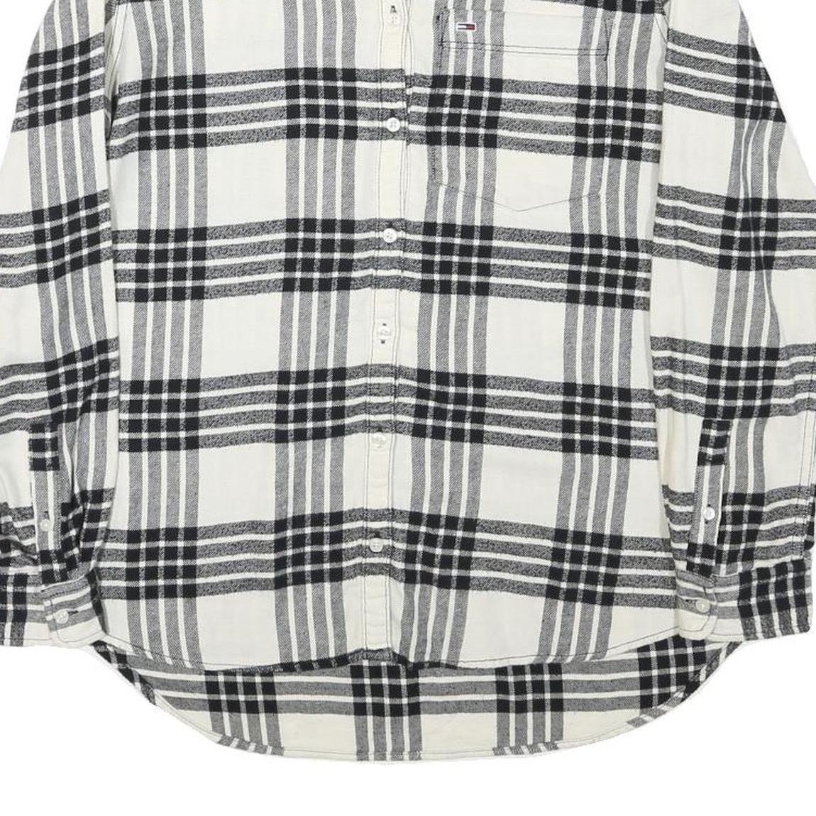 TOMMY HILFIGER Mens White & Black Check Shirt M Cotton Blend Stylish Casual