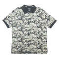 IZOD Mens Blue & Green Leaf Print Short Sleeve Polo Shirt L Cotton Blend Casual
