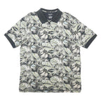 IZOD Mens Blue & Green Leaf Print Short Sleeve Polo Shirt L Cotton Blend Casual