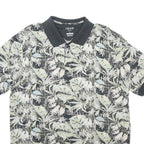 IZOD Mens Blue & Green Leaf Print Short Sleeve Polo Shirt L Cotton Blend Casual