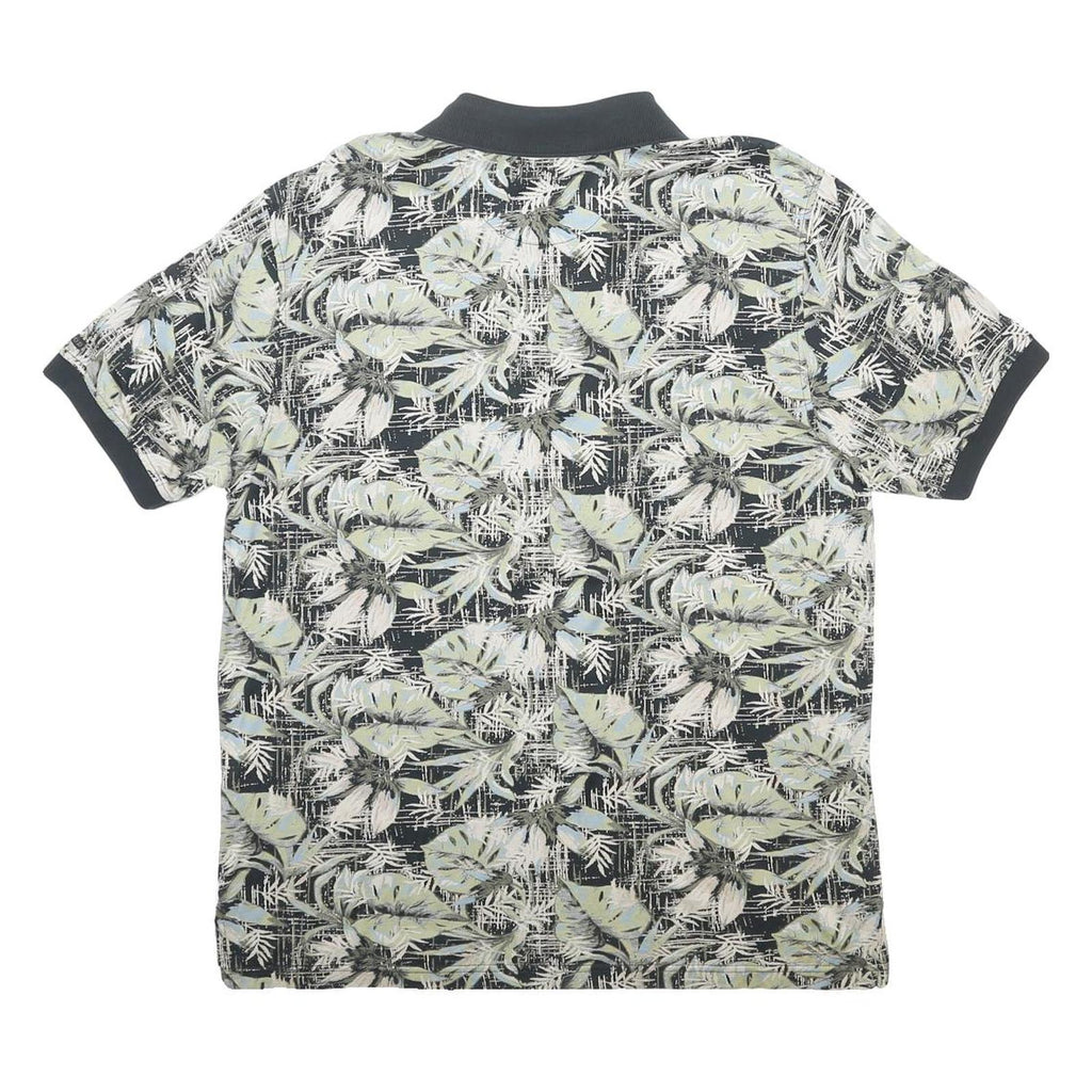 IZOD Mens Blue & Green Leaf Print Short Sleeve Polo Shirt L Cotton Blend Casual