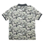 IZOD Mens Blue & Green Leaf Print Short Sleeve Polo Shirt L Cotton Blend Casual