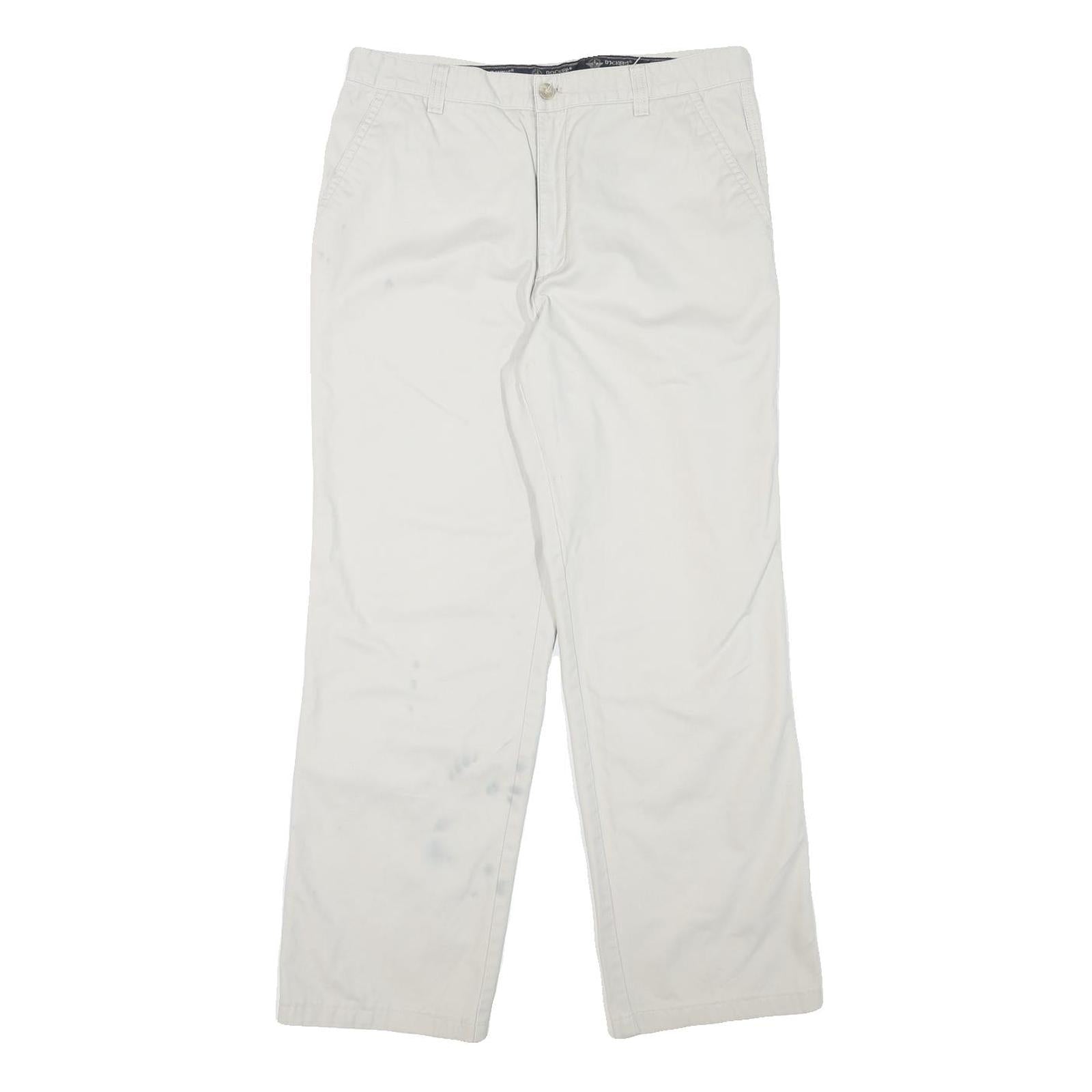 DOCKERS Mens Cotton Blend White Regular Fit Straight Trousers W32 L29 Casual