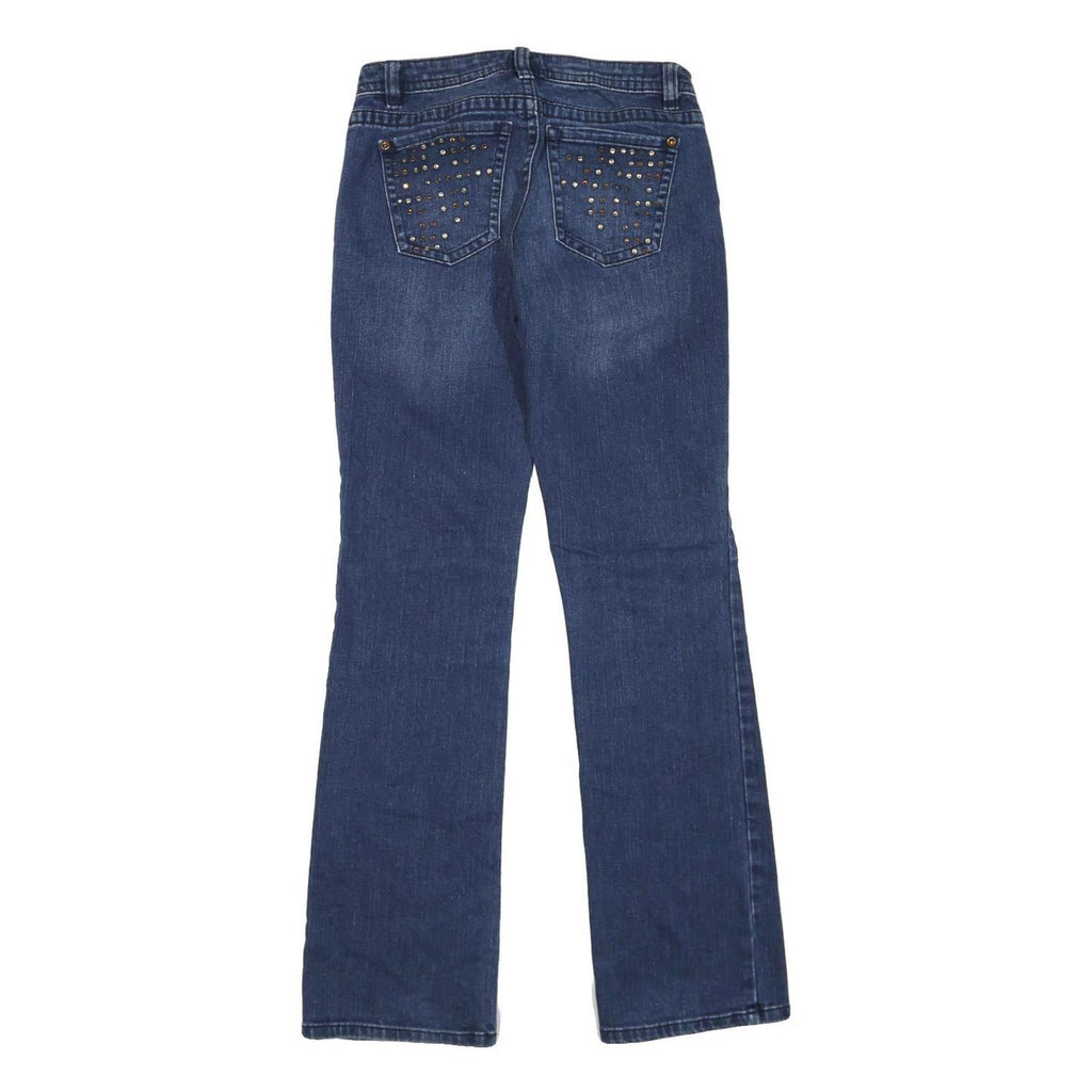 Womens Blue Regular Fit Straight Denim W28 L32 Studded Pocket Zip Closure Jeans