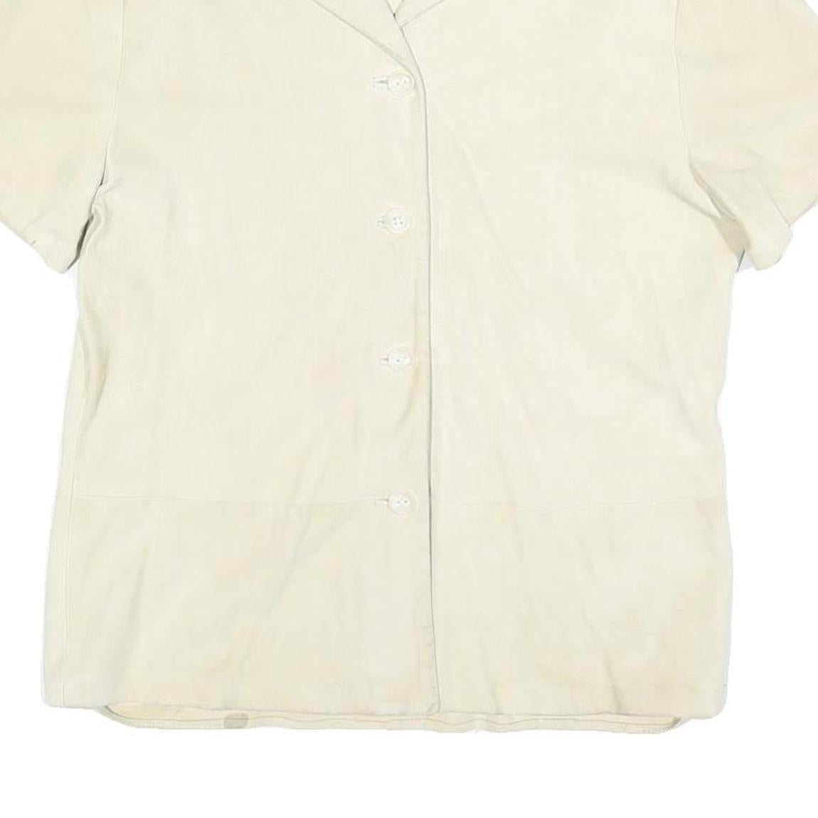 TRUSSARDI Womens Cream Suede Short Sleeve Shirt S Classic Casual Button Front