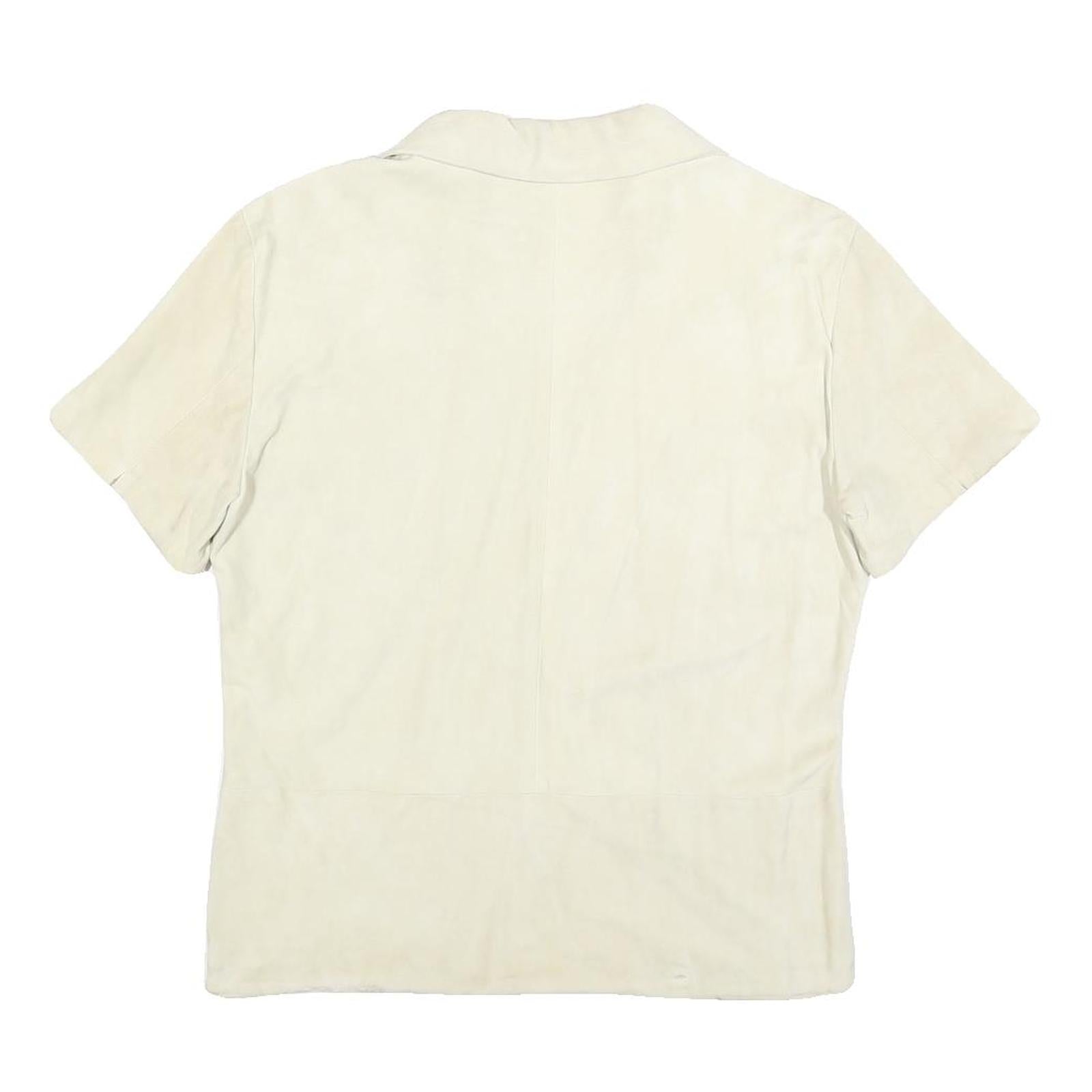 TRUSSARDI Womens Cream Suede Short Sleeve Shirt S Classic Casual Button Front