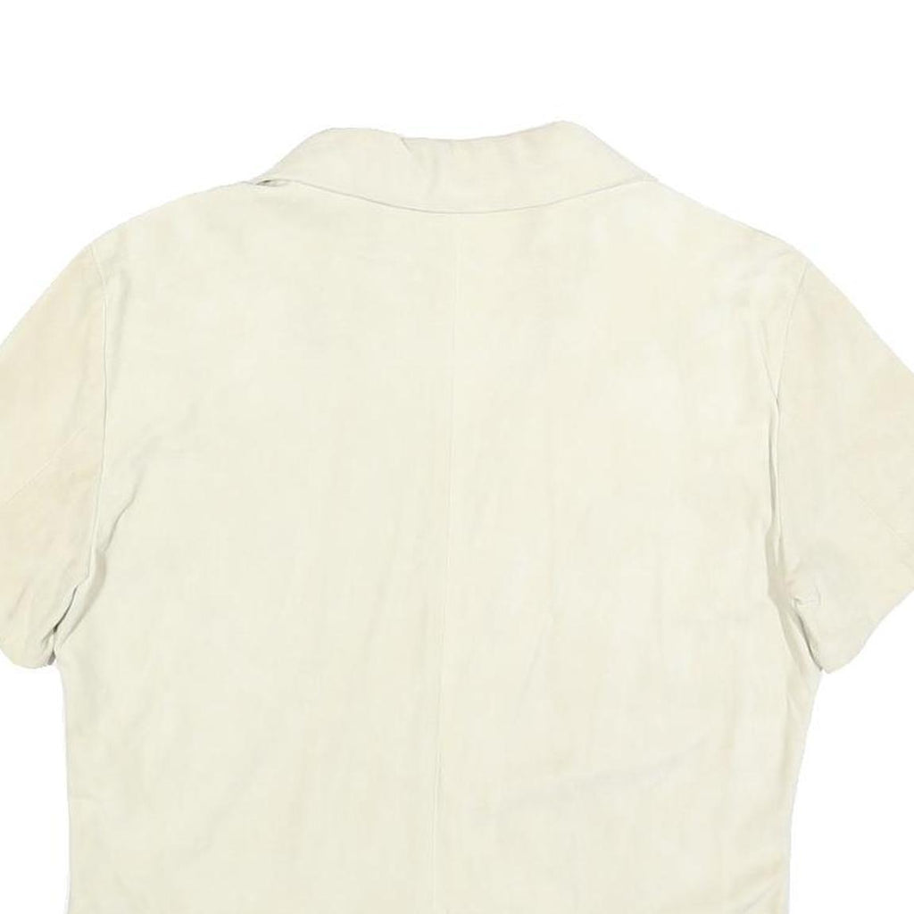 TRUSSARDI Womens Cream Suede Short Sleeve Shirt S Classic Casual Button Front