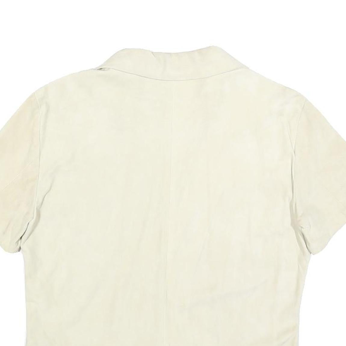 TRUSSARDI Womens Cream Suede Short Sleeve Shirt S Classic Casual Button Front