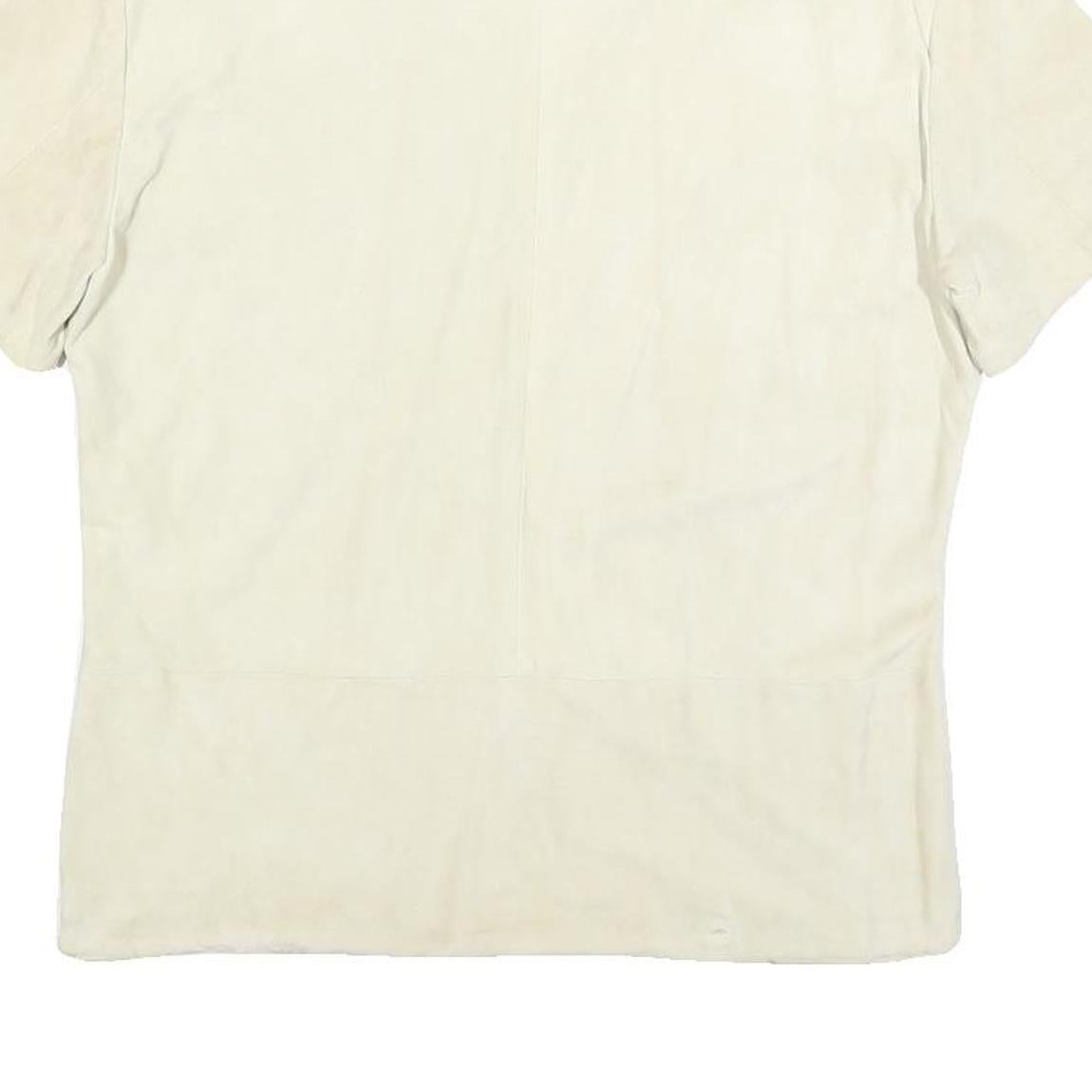 TRUSSARDI Womens Cream Suede Short Sleeve Shirt S Classic Casual Button Front