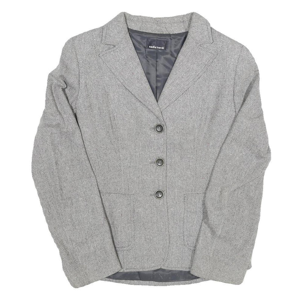Womens Grey Plain Tailored Jacket S Polyester Blend Button Closure Formal