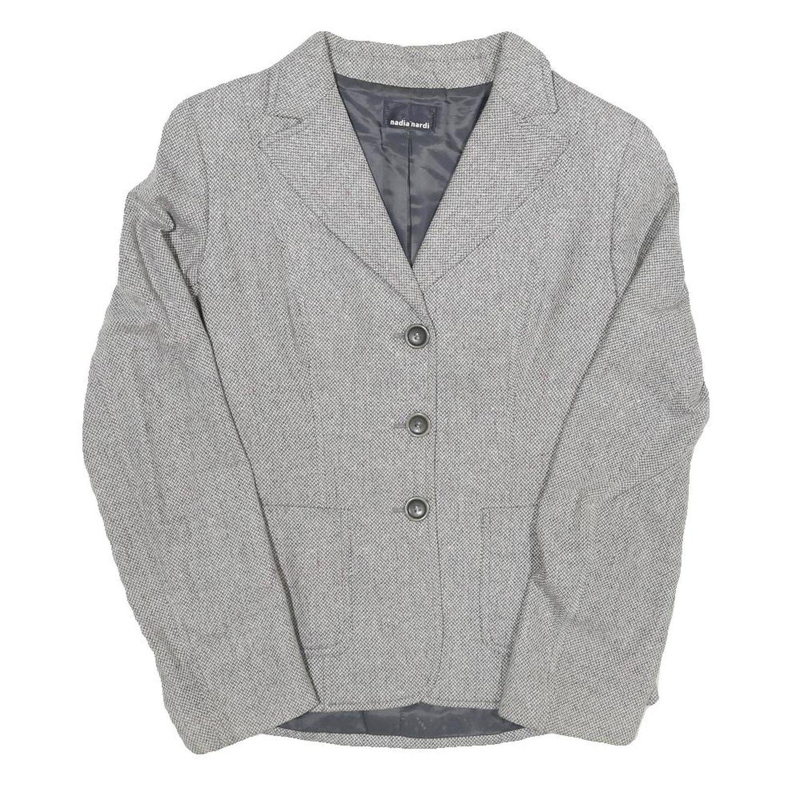 Womens Grey Plain Tailored Jacket S Polyester Blend Button Closure Formal