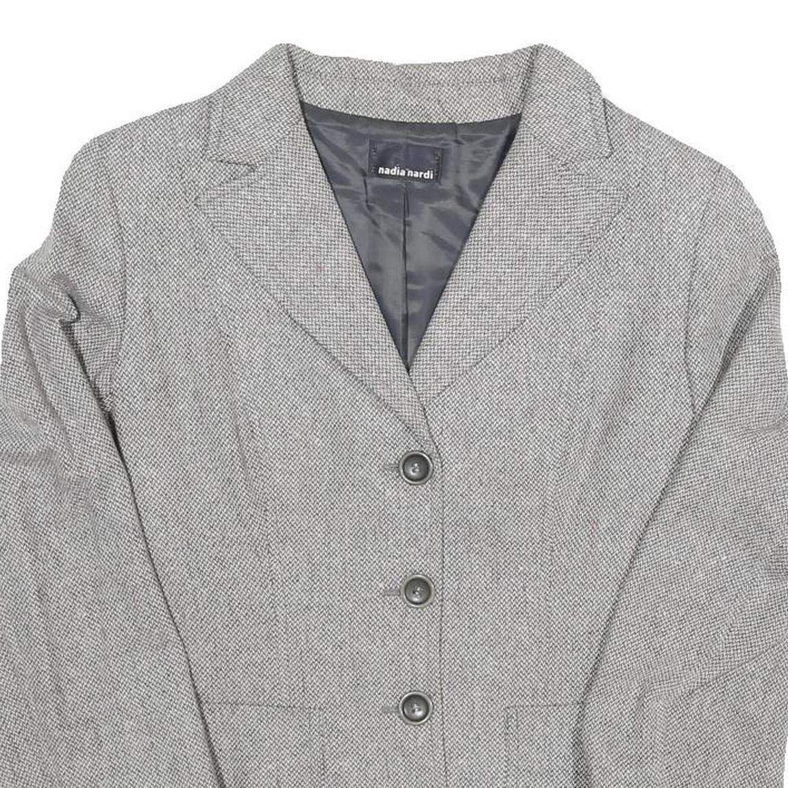Womens Grey Plain Tailored Jacket S Polyester Blend Button Closure Formal