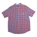 CHAPS Mens Red & Blue Check Shirt XL Button Down Short Sleeve Casual
