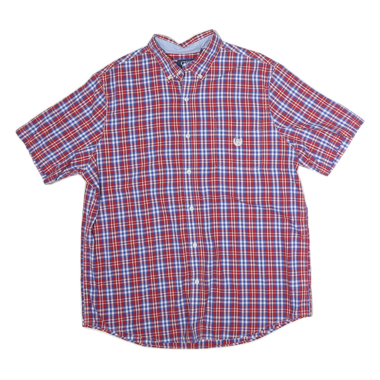 CHAPS Mens Red & Blue Check Shirt XL Button Down Short Sleeve Casual