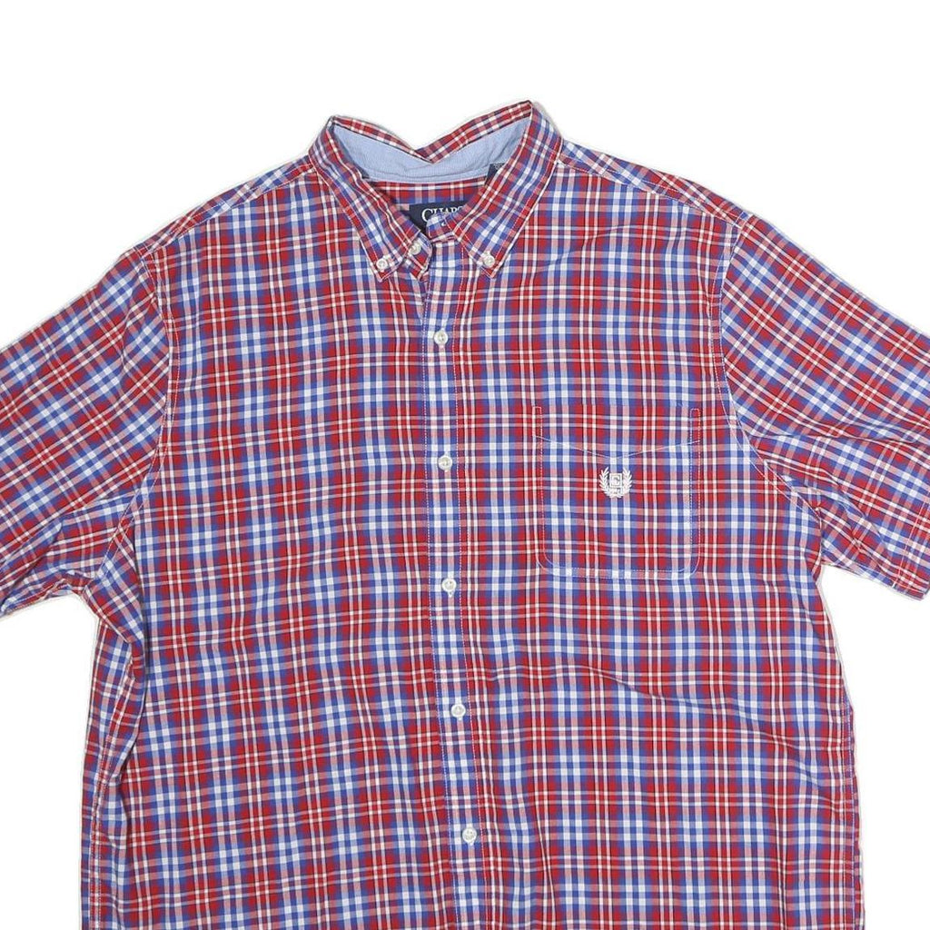 CHAPS Mens Red & Blue Check Shirt XL Button Down Short Sleeve Casual