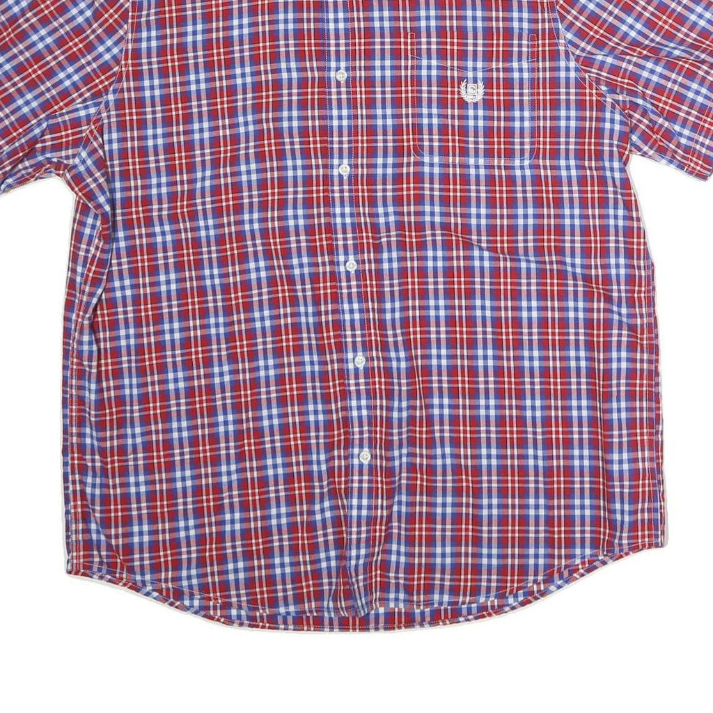 CHAPS Mens Red & Blue Check Shirt XL Button Down Short Sleeve Casual