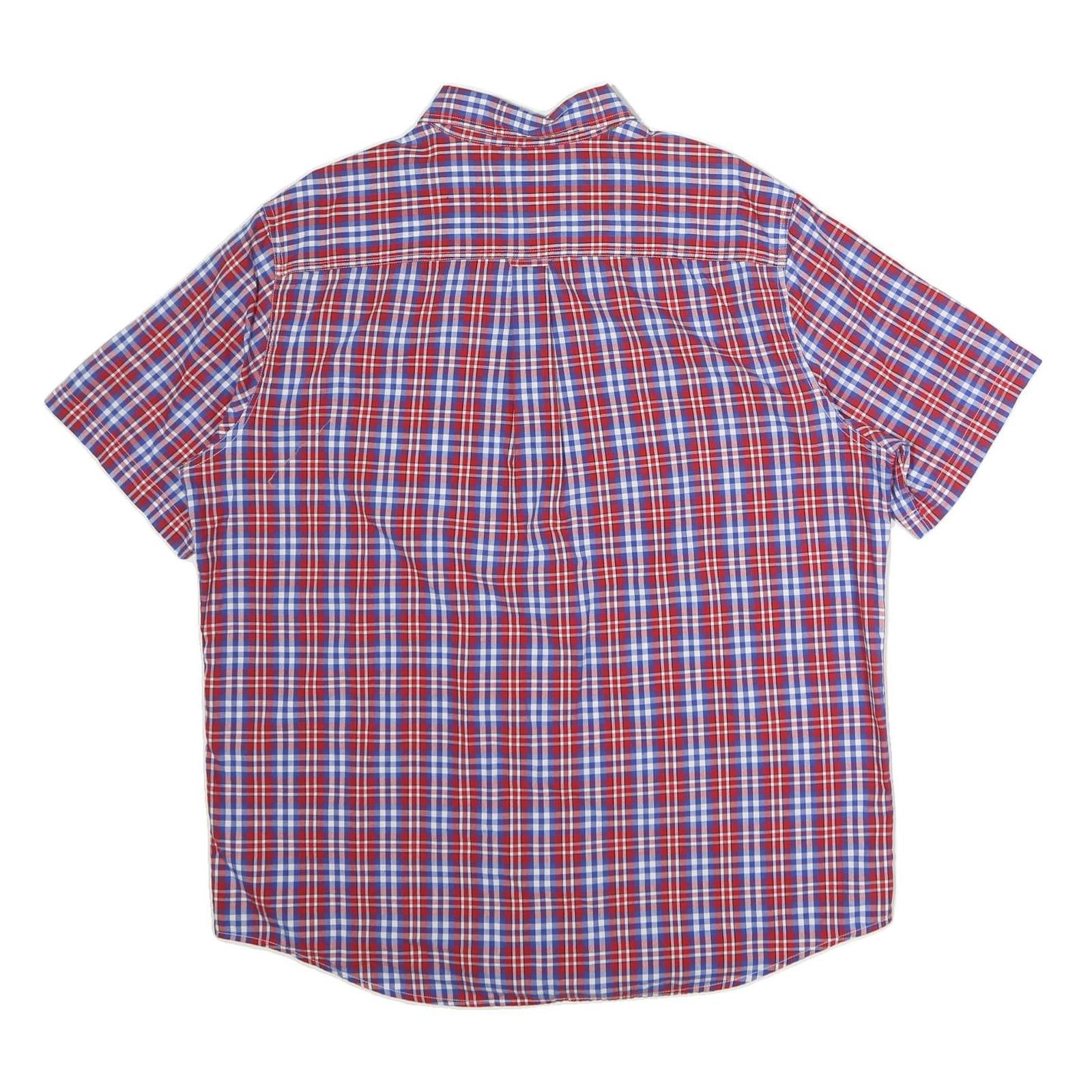 CHAPS Mens Red & Blue Check Shirt XL Button Down Short Sleeve Casual