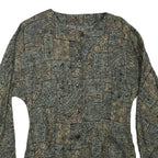 Womens Green Printed Cotton Blend Button Shirt Long Sleeve Round Neck M Stylish