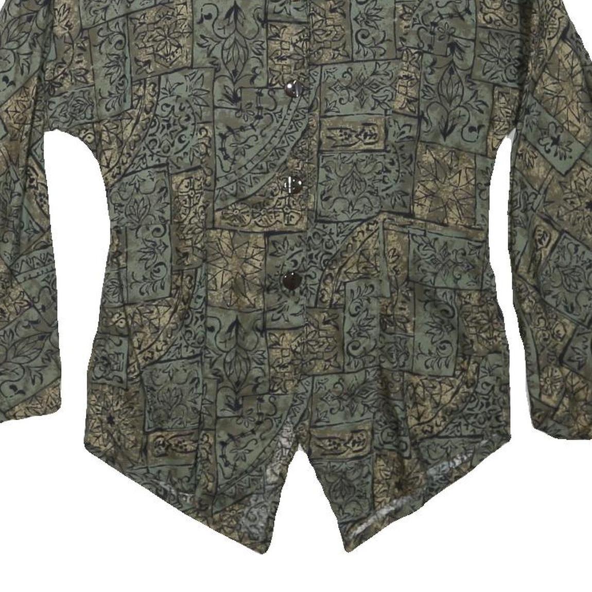 Womens Green Printed Cotton Blend Button Shirt Long Sleeve Round Neck M Stylish