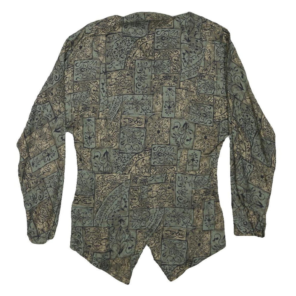 Womens Green Printed Cotton Blend Button Shirt Long Sleeve Round Neck M Stylish