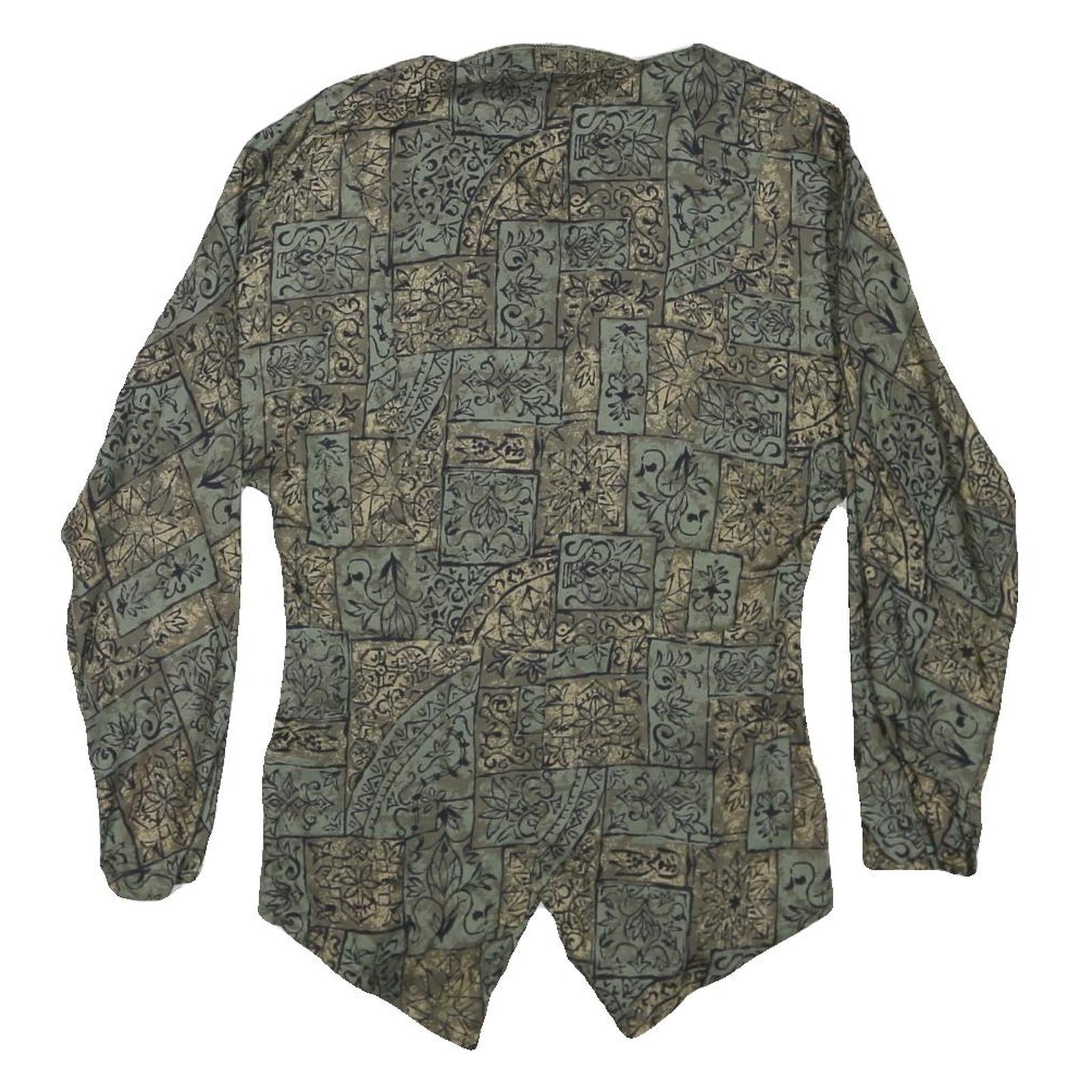 Womens Green Printed Cotton Blend Button Shirt Long Sleeve Round Neck M Stylish