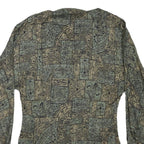 Womens Green Printed Cotton Blend Button Shirt Long Sleeve Round Neck M Stylish